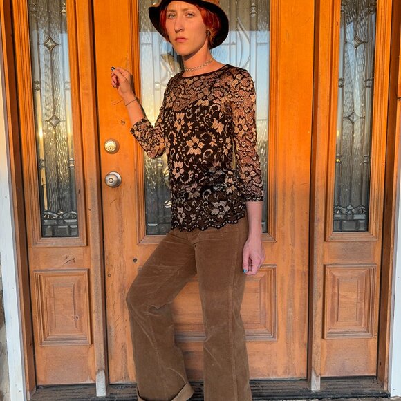 Gold Black Floral lace Blouse - Picture 2 of 6